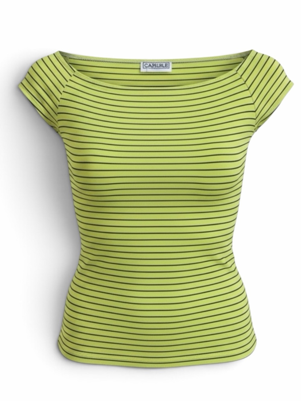 Carlisle Lime Green with Black Stripes Boatneck Cap Sleeve Top Size Small